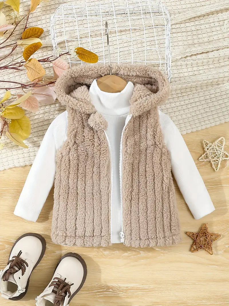 Ensemble 2 pièces douillet pour fille | Gilet à capuche en polaire douce et haut à manches longues et col montant