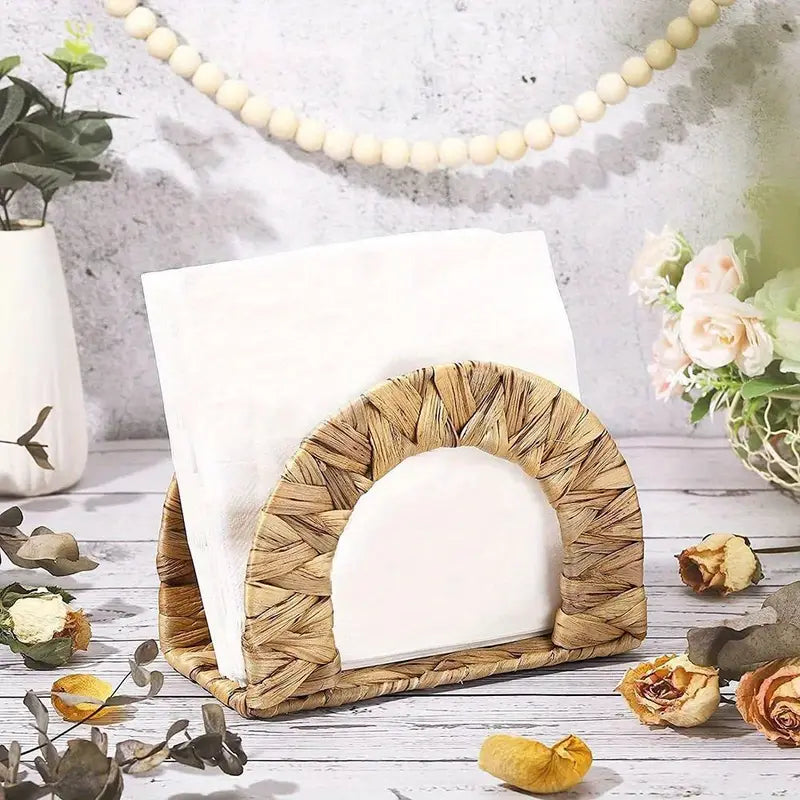 Rattan Napkin Holder - Woven, Rustic, Space-Saving Organizer