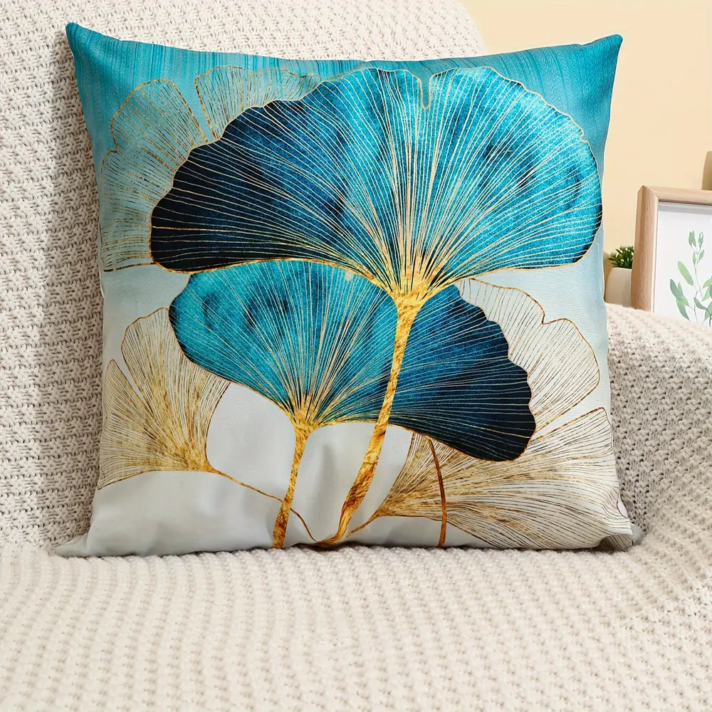 Contemporary Ginkgo Leaf Digital Print Throw Pillow Cover