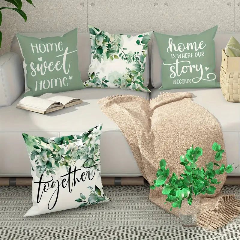Lot de 4 housses de coussin modernes vertes – Housses de coussin zippées et lavables en machine pour canapés