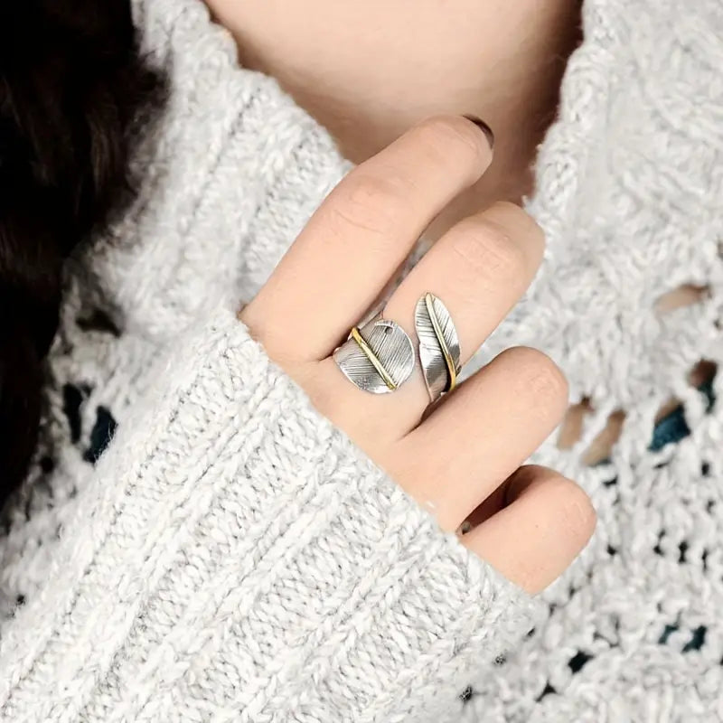Vintage Feather Ring - Adjustable Open Band Jewelry Gift