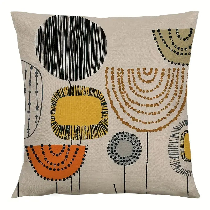 Lot de 4 housses de coussin géométriques abstraites en lin – Housses de coussin rétro en polaire pour canapé et lit