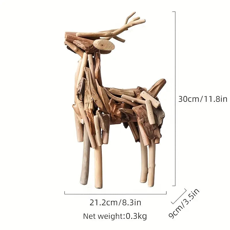 Handcrafted Wooden Reindeer Statue - Indoor/Outdoor Christmas Decor Gift