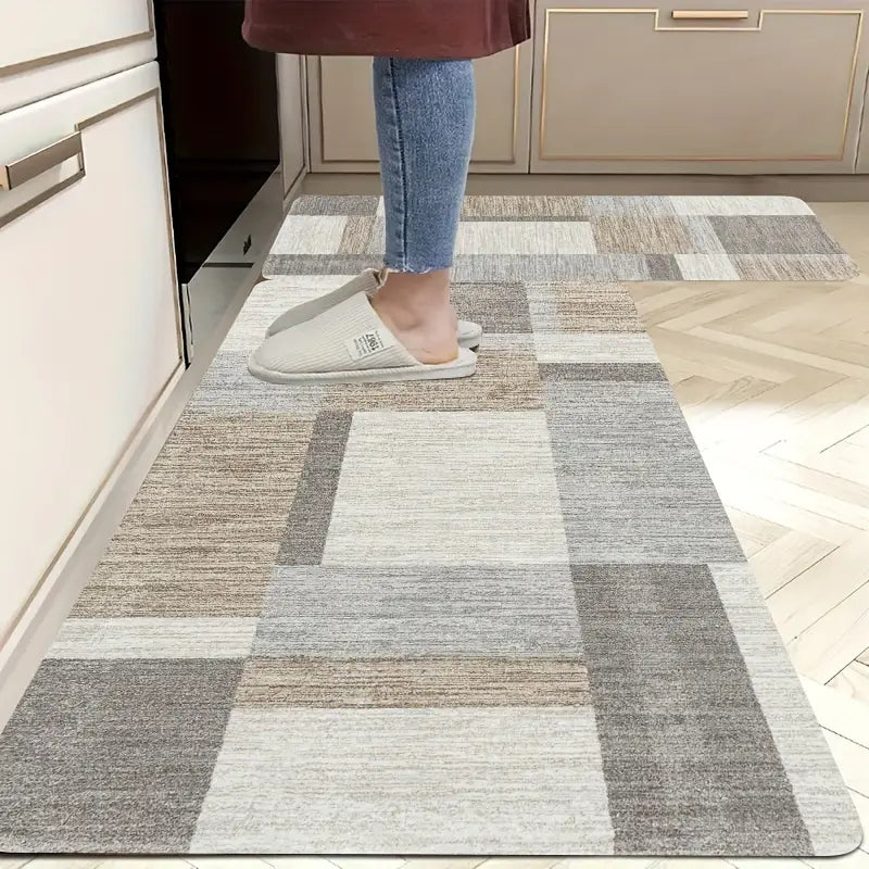 1 tapis à carreaux de couleur claire
