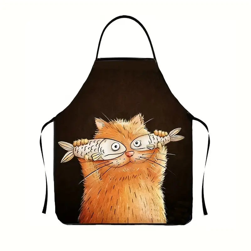 1pc WhimsyCat Cartoon Cat with Fish Design Apron