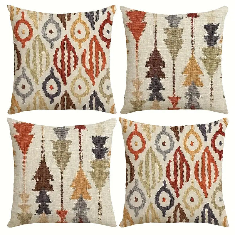Lot de 4 housses de coussin bohèmes ethniques – Motif géométrique abstrait pour canapés et lits