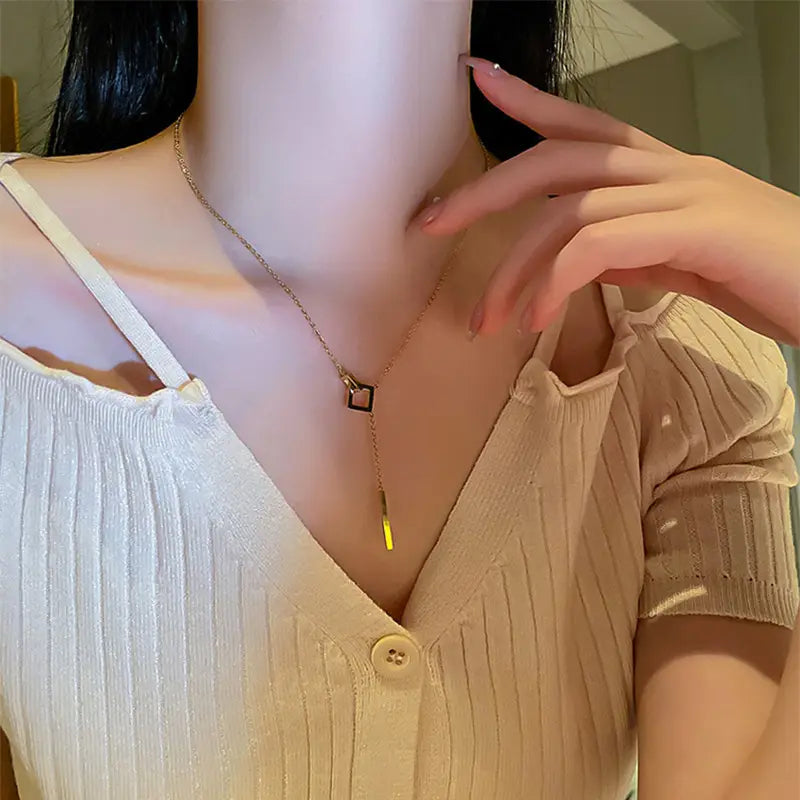 Golden Stainless Steel Y Necklace - Minimalist Women's Pendant