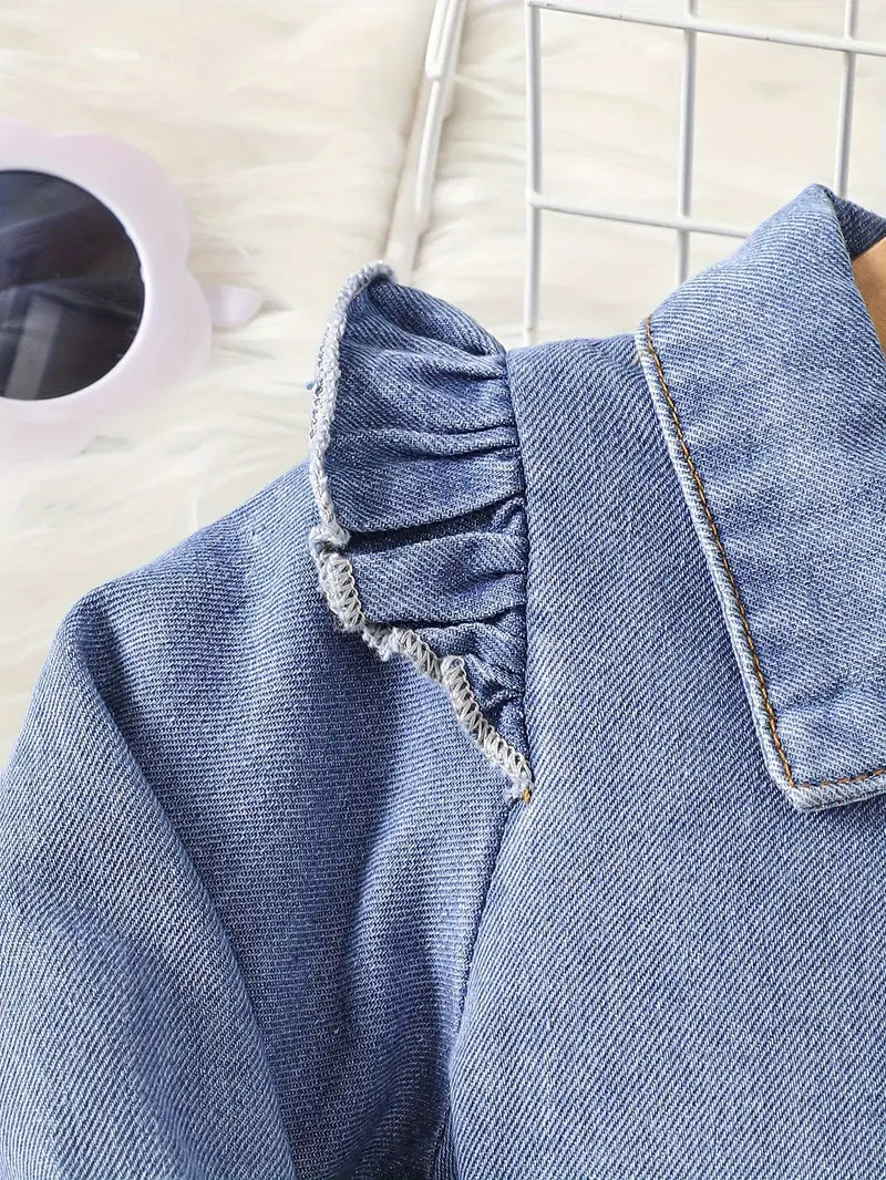 Robe à volants pour bébé fille | Tenue unie à manches longues et ceinture nouée