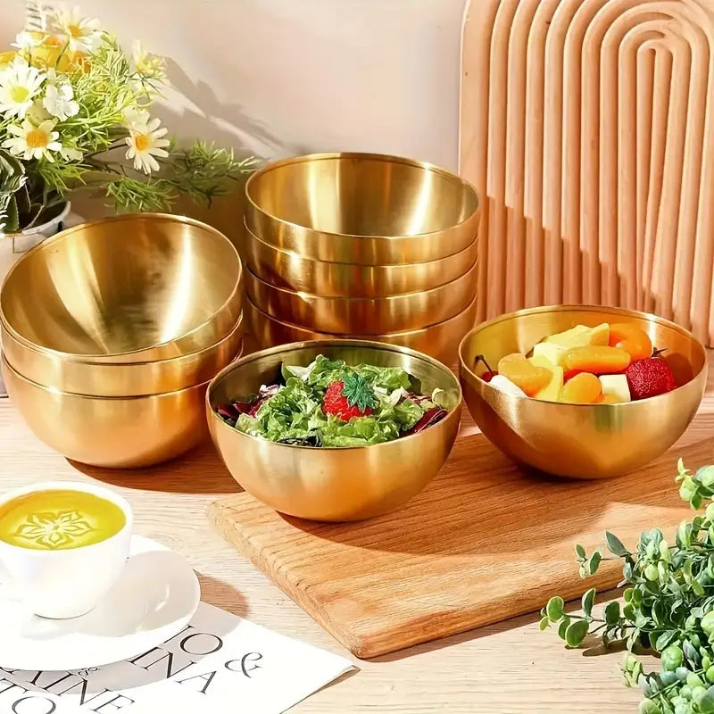 2-Pack Golden Stainless Steel Bowls - Rust Resistant Round Mixing Serving Bowls