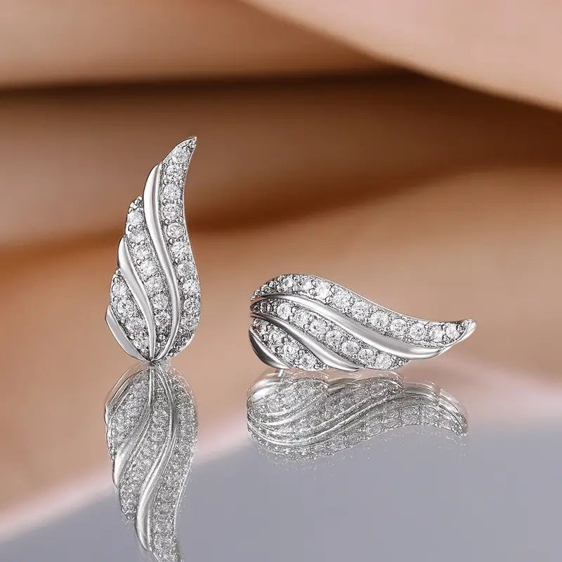 925 Silver Angel Wing Earrings - Zircon Studs Women