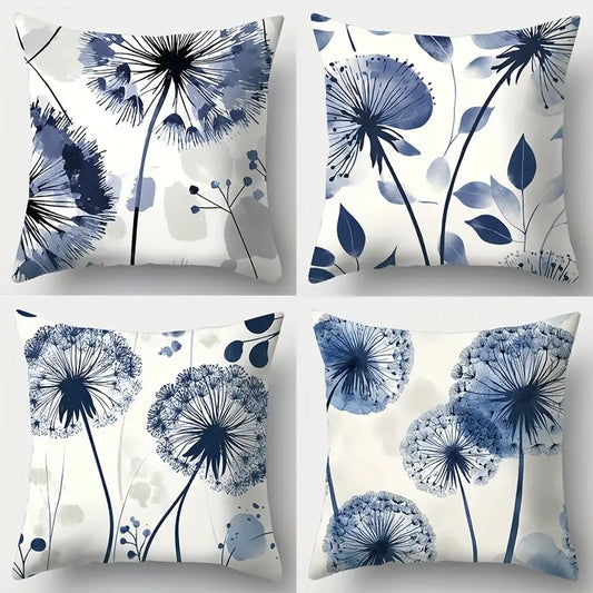Lot de 4 housses de coussin pissenlit – Housses de coussin modernes bleues et blanches pour la décoration du salon