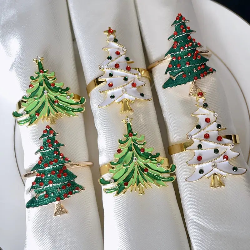 Christmas Napkin Rings Set - Gold Metal Holiday Table Decor