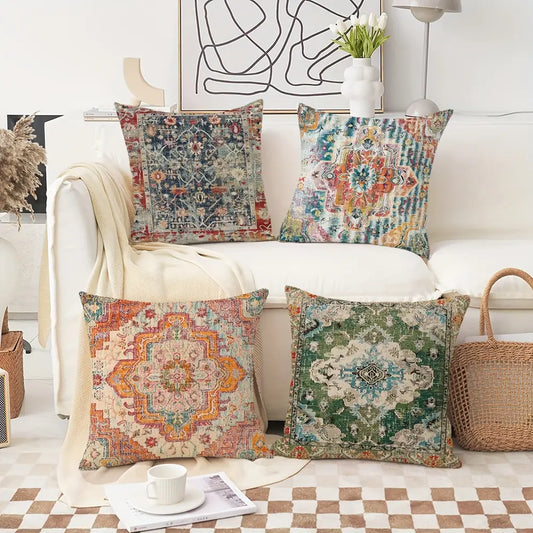 Lot de 2 housses de coussin décoratives style bohème ethnique 45 x 45 cm