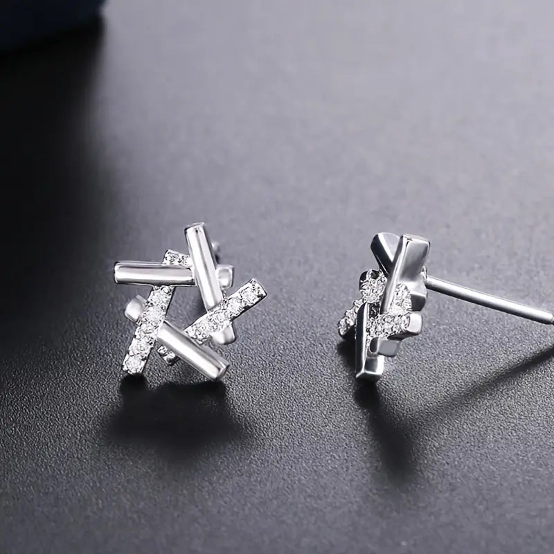 925 Silver CZ Hollow Earrings - Bridal Jewelry