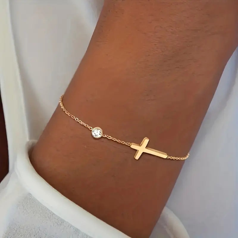 Stainless Steel Cross Bracelet Beaded Pendant Jewelry