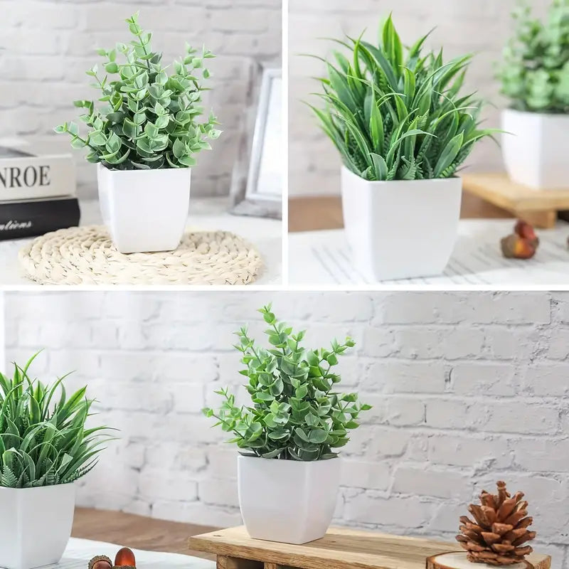 Lot de 2 petites plantes artificielles en pot – Verdure d'intérieur pour la maison et le bureau