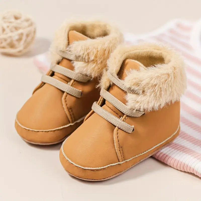 Warm Fleece Baby Booties | PU Leather High Ankle Shoes for Newborns & Toddlers
