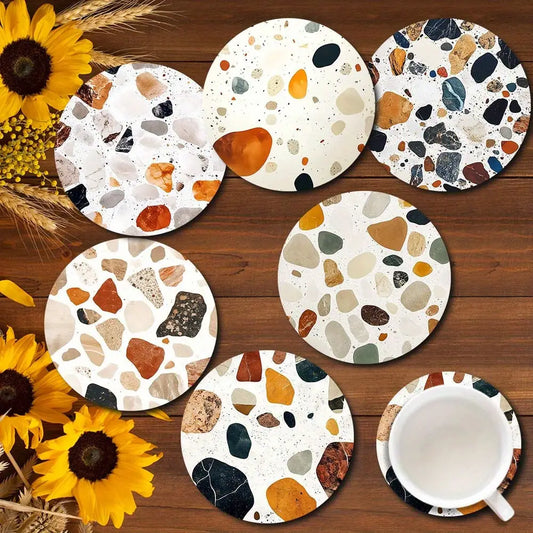6-Pack Modern Printed Stone Texture Coasters with Cork Bottom