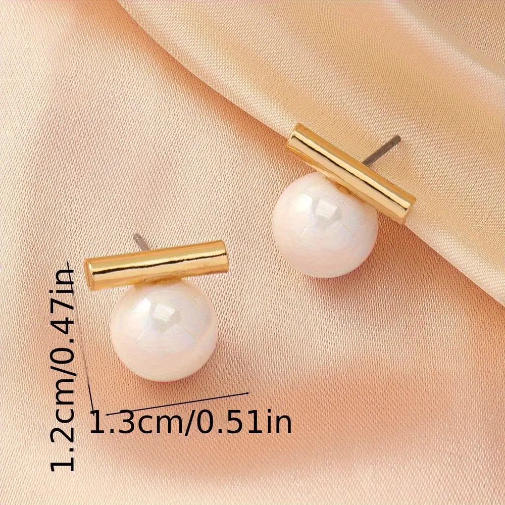 Golden Stick Faux Pearl Decor Dangle Earrings