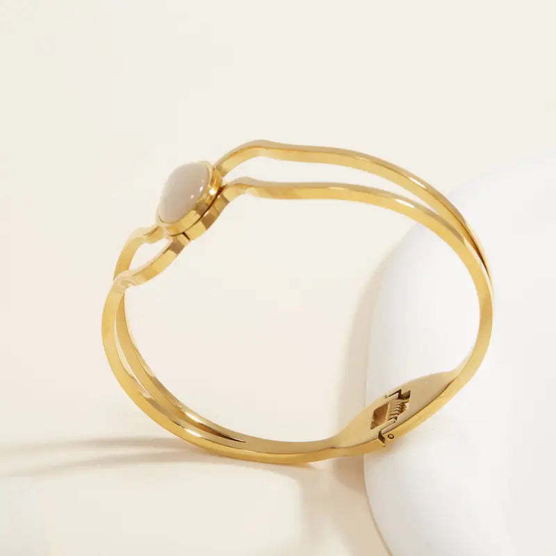 Cat Eye Stone Bracelet - Gold Plated Stainless Steel