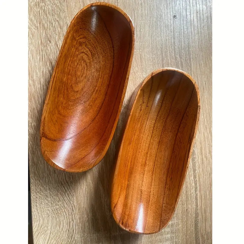 2-Pack Handcrafted Wooden Salad Bowls, Oval Serving Dishes