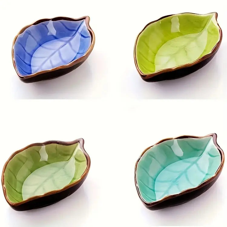 Ensemble de 4 plats à condiments en céramique en forme de feuille