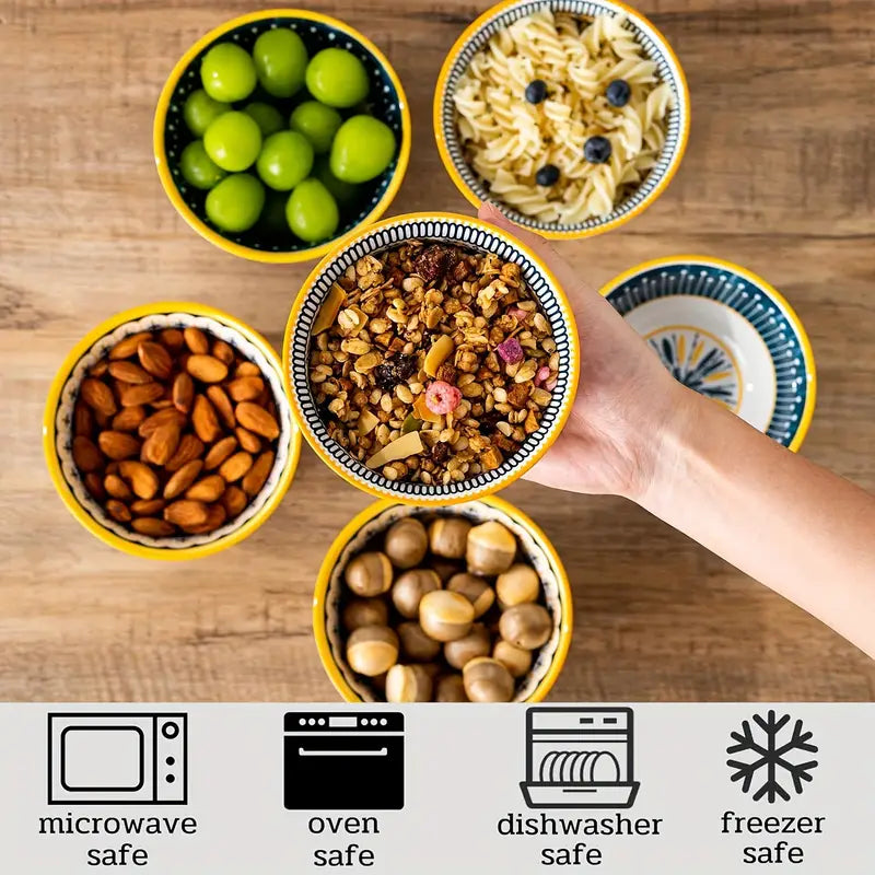 6-Piece Ceramic Bowl Set - 4/5 Inch, 10oz - Ramen, Salad, Rice Bowls