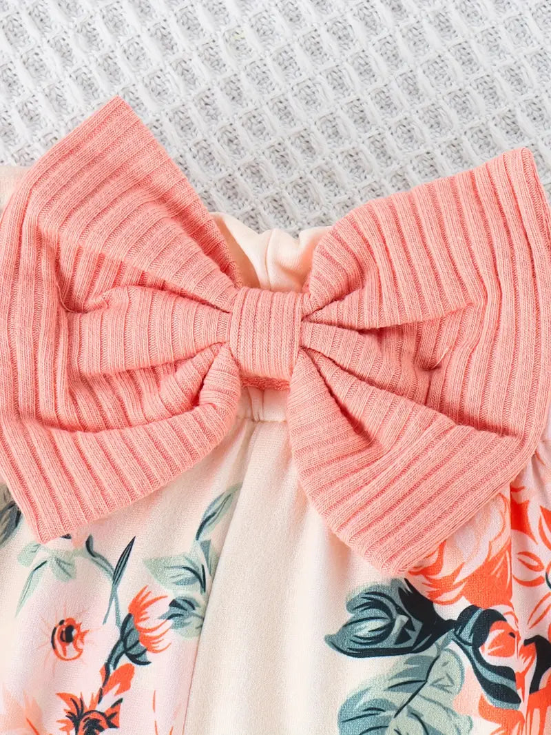 Newborn Girl Outfit | Letter Print Bodysuit, Ribbed Pants, Hat & Headscarf