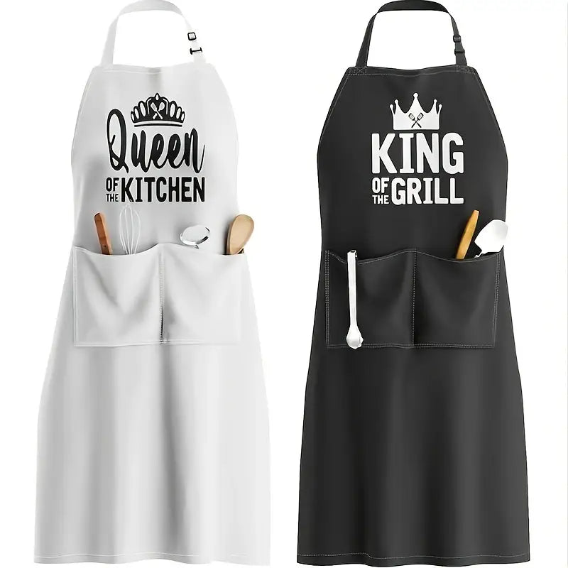 2pcs couple aprons with adjustable neck strap and letter design