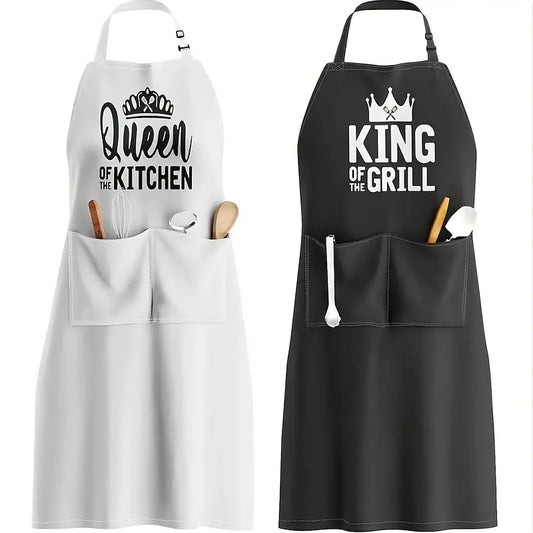 2pcs couple aprons with adjustable neck strap and letter design