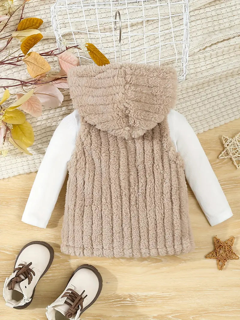 Ensemble 2 pièces douillet pour fille | Gilet à capuche en polaire douce et haut à manches longues et col montant