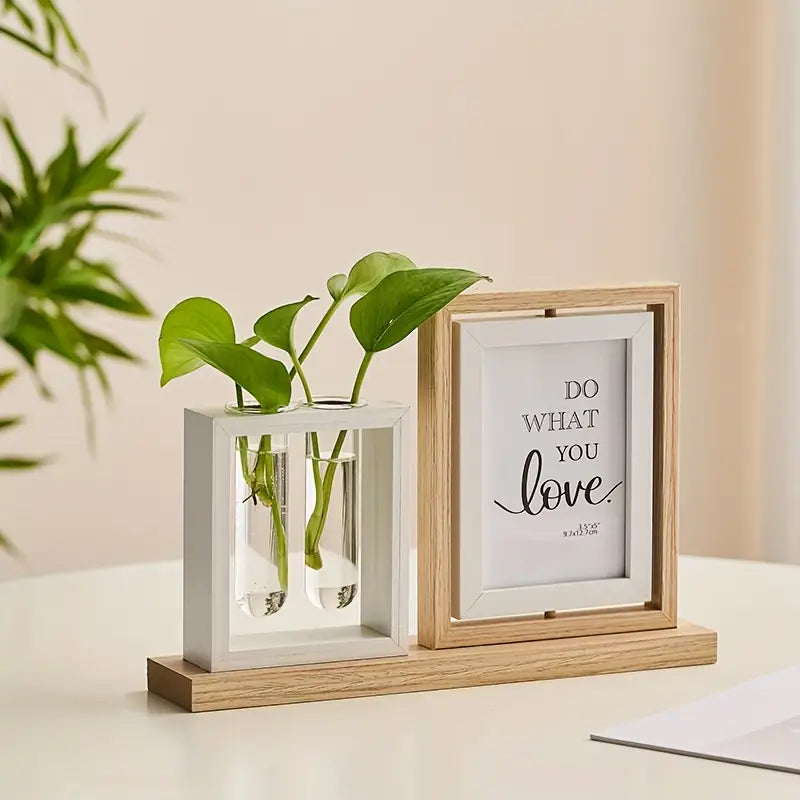 Inspirational Photo Frame with Plant Holders - Wooden Desk Decor