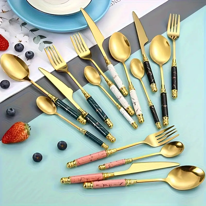 Stainless Steel Cutlery Set - Ceramic Handle, 24 Piece
