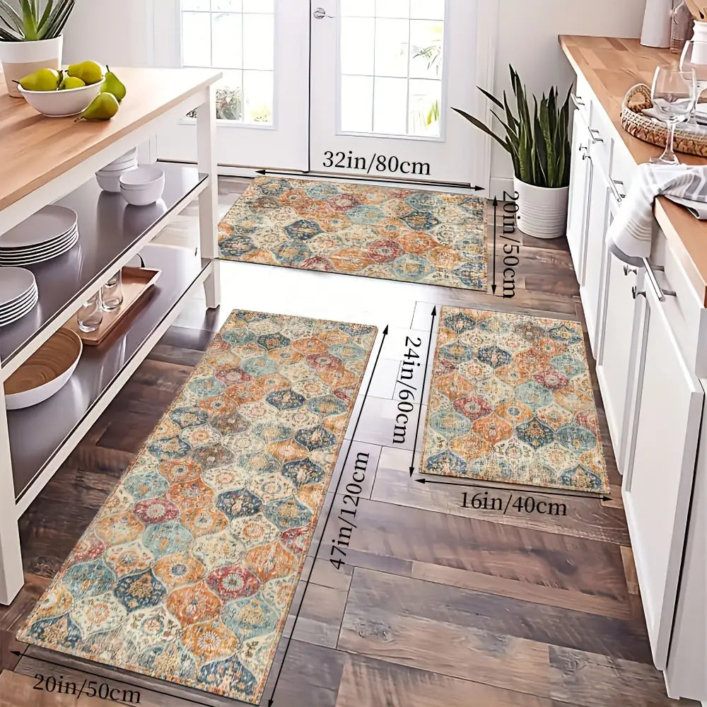 1pc Bohemian Moroccan Print Kitchen Rug