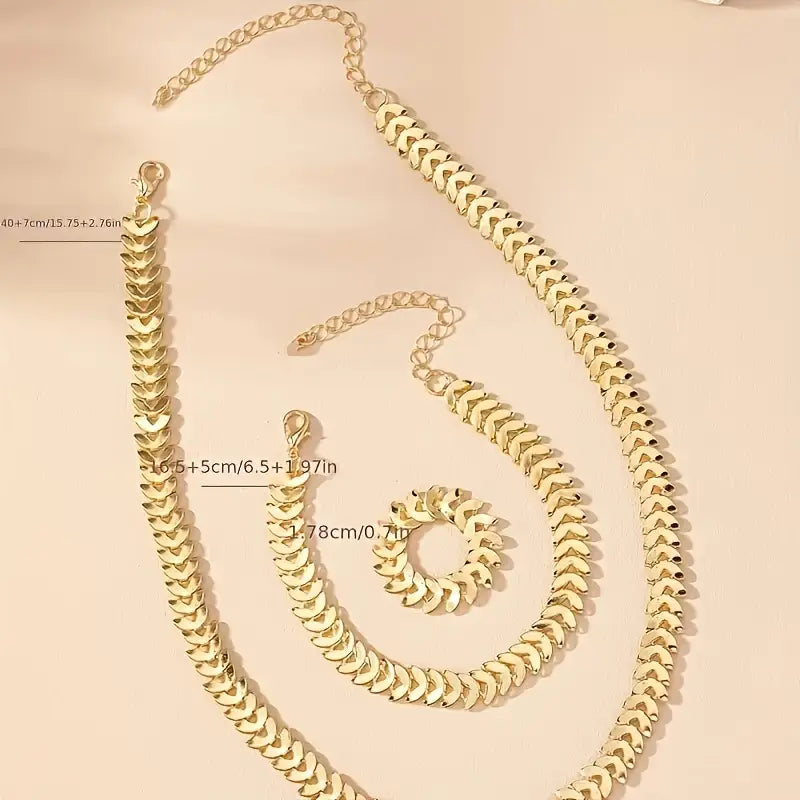 3-Piece Golden & Yellow Punk Jewelry Set – Bracelets Rings & Necklaces for Women