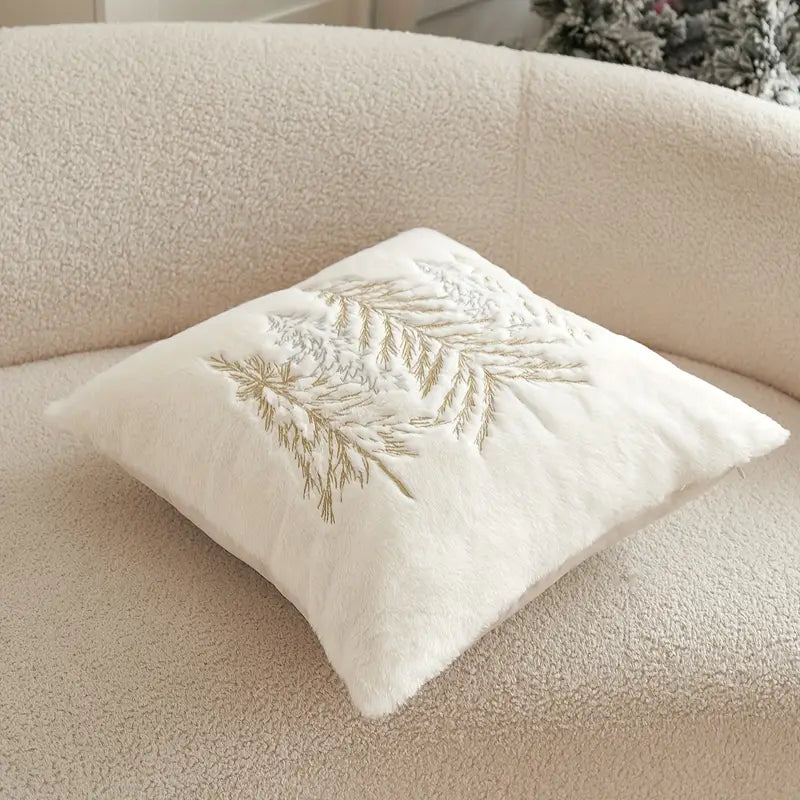 Christmas Tree Embroidered Pillow Cover - Gold Silver Holiday Decor