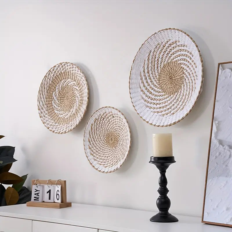 3pcs Wall Basket Decor, Woven Grass Baskets Wall Hanging