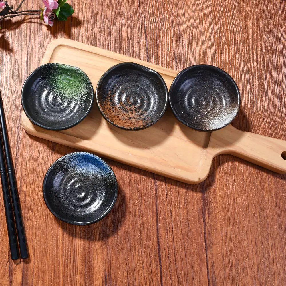 4 Pcs Round Japanese Ceramic Dip Bowls Set