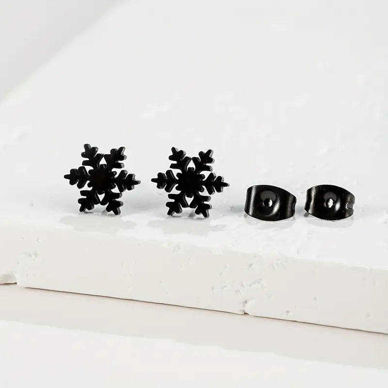 Mini Snowflake Stud Earrings – 18K Gold Plated Stainless Steel Christmas Party Jewelry