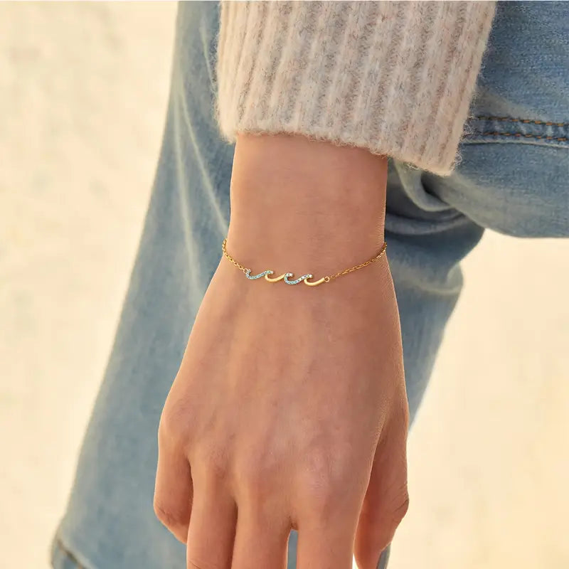 Boho Wave Bracelet Silver Cubic Zirconia CZ Gift