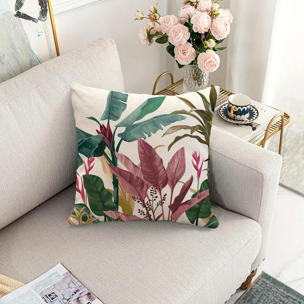 1pc, Tropical Plant Pattern Throw Pillow Cover Exotic Palm Leaves Design
