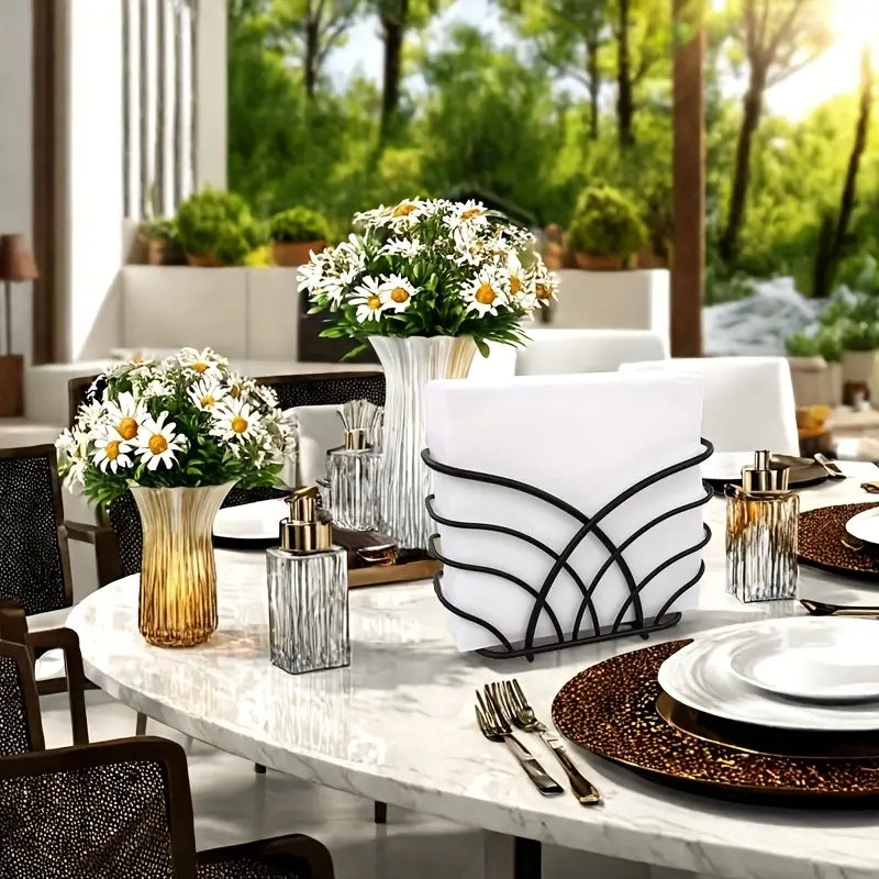 Black Metal Napkin Holder - Heavy Duty Iron Tissue Organizer