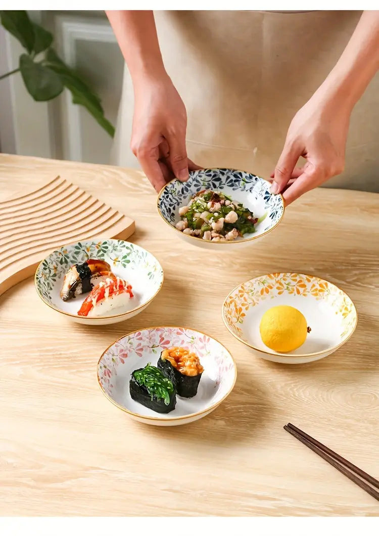 4pcs Ceramic Dinner Plate Set with Floral Design