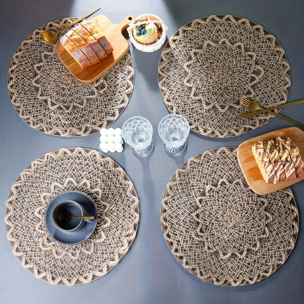 4pcs Set of Bohemian Style Woven Jute Placemats