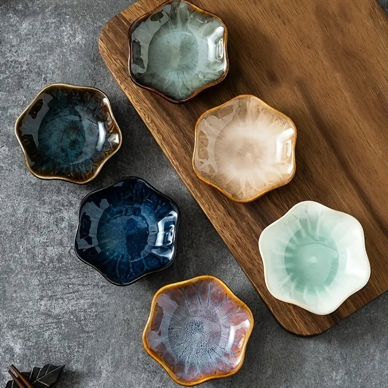 6PCS Japanese Dipping Dishes – Small Ceramic Plates for Soy Sauce & Seasonings