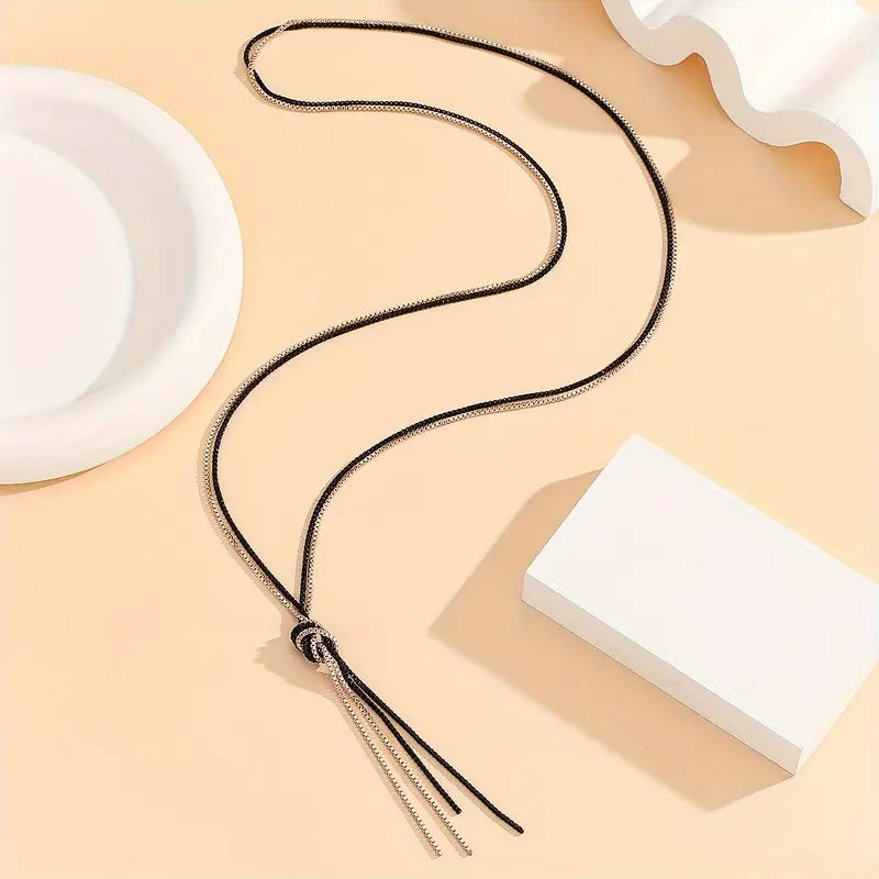 Black Rose Necklace - Long Chain Fashion Jewelry