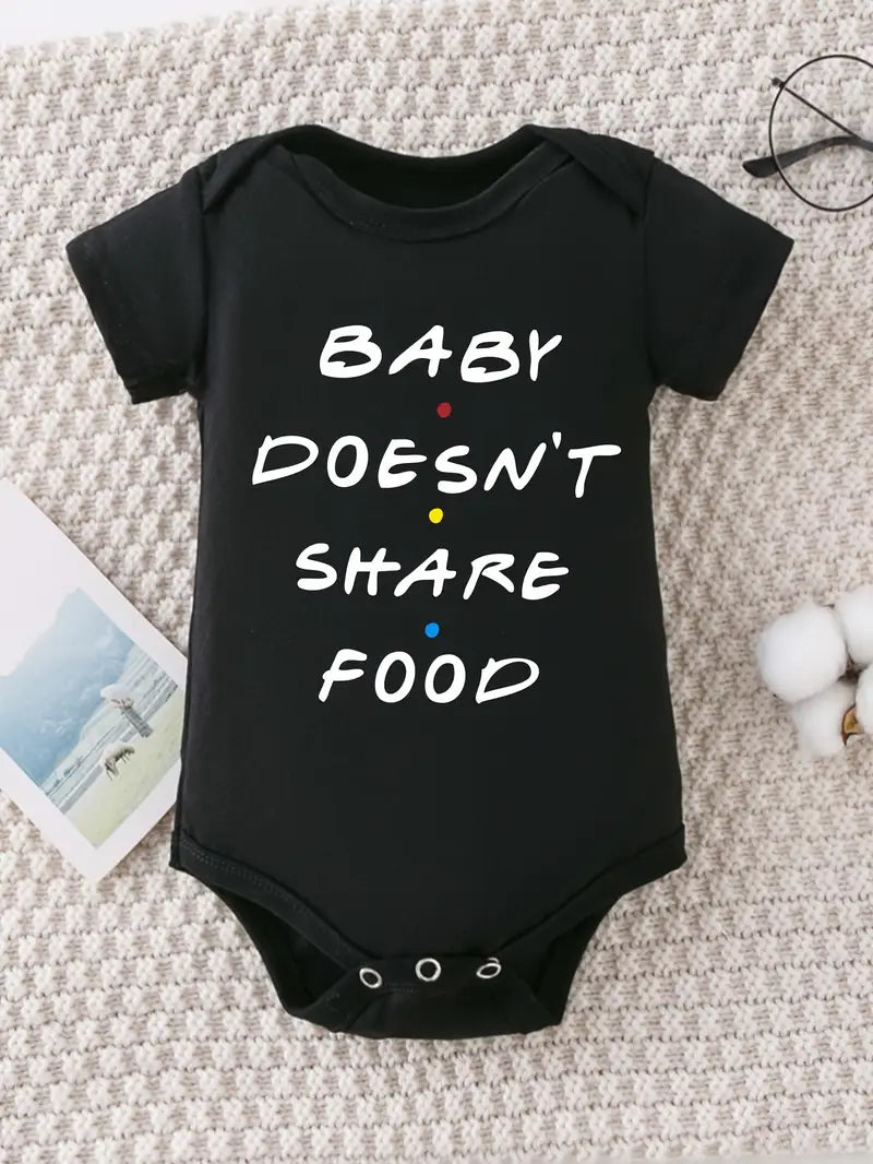 Body imprimé « Bébé ne partage pas sa nourriture » | Combinaison d'été en tricot extensible