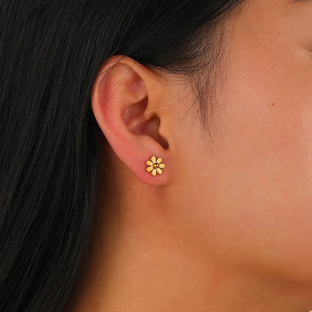 Daisy Flowers Jewelry Set, 18K Gold Plated Stainless Steel Necklace and Earrings
