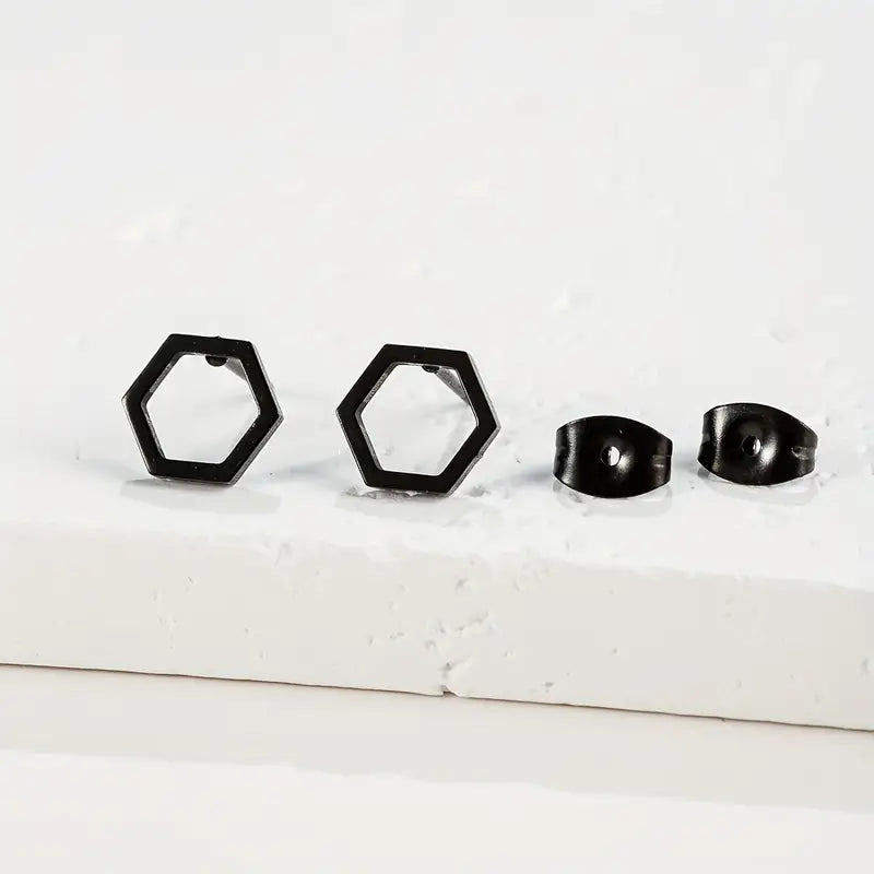 Minimalist Hexagon Stud Earrings – Stainless Steel Geometric Fashion Jewelry (1 Pair)
