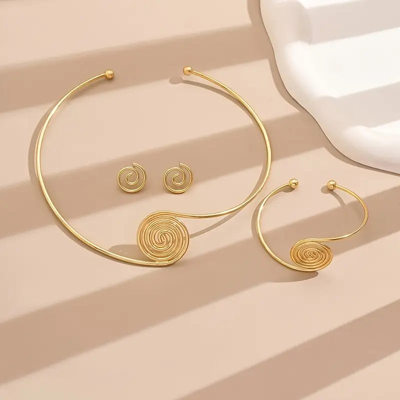 Geometric Jewelry Set: Hollow Earrings, Bracelet, Necklace